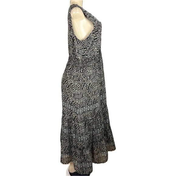 Cassee's M Animal Print Surplice Neck Shirred Lined Ruffle Sleeveless Maxi Dress - Picture 3 of 6